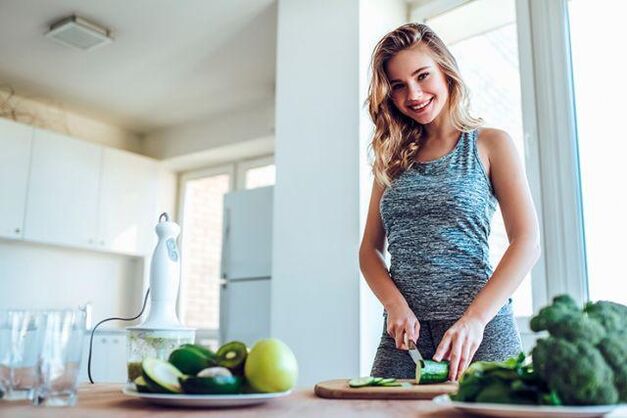 The girl prepares food according to the principle of diet No. 1 for gastritis